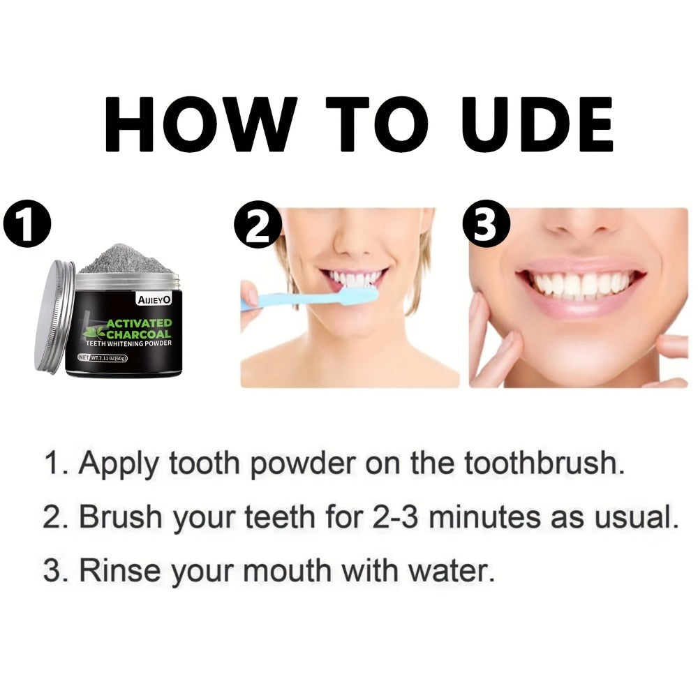 Activated Charcoal Teeth Whitening Powder - Natural Tooth Polish for Deep Cleaning, Plaque Removal & Fresh Breath, Mint Flavor, 60g Daily Use Teeth Brightening Charcoal Powder