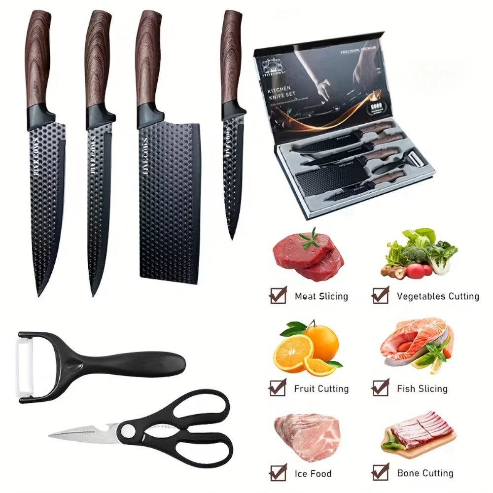 6-Piece Kitchen Knife Set ¨C Chef's Knife, Slicing Knife, Scraper & Scissors | High Carbon Stainless Steel, Ergonomic Wooden Handle, Gift Box
