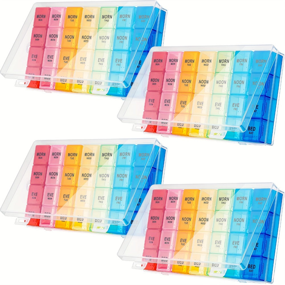 Pill Organizer Monthly 4 Pack XL Large 7-Day Weekly Pill Box with 4 Compartments Per Day AM PM Noon Night Moisture Resistant Medicine Case for 4 Weeks