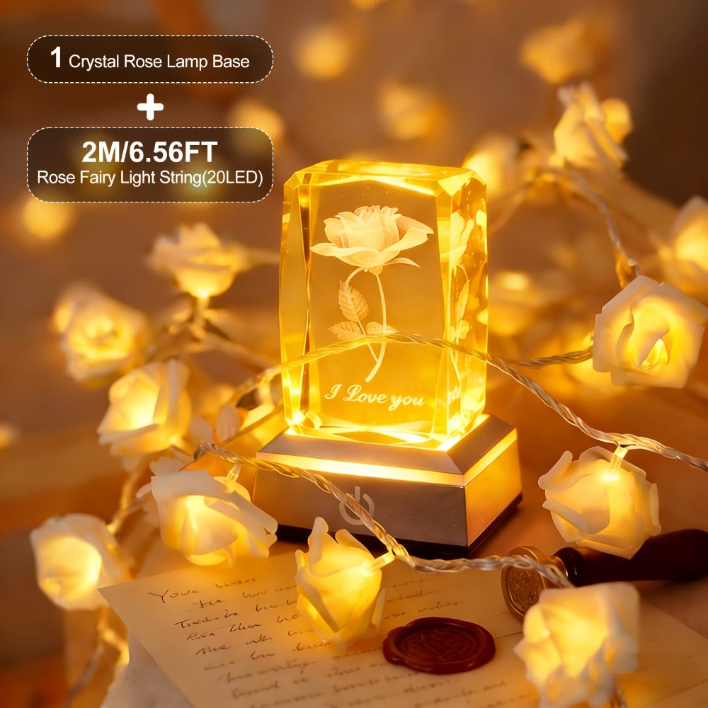 Rose Crystal LED Night Light ¨C Colorful Floral LED Sign Lamp, Romantic Desk Light for Bedroom Vanity, Unique Gift for Girlfriend Wife Mom on Women's Day Anniversary Birthday (4 Styles)