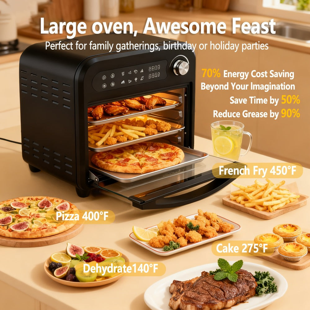 Air Fryer Toaster Oven Combo 15QT Extra Large, 360¡ã Convection, LED Digital Display, Precise Temperature Control ¨C Stainless Steel Interior, 5 Accessories, Healthy Low-Oil Cooking for Family Kitchen