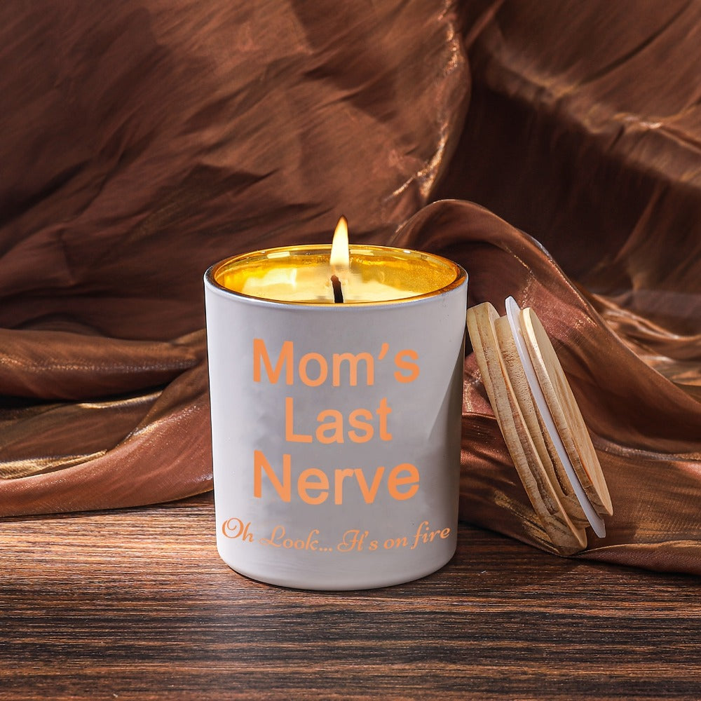 Lavender Scented Soy Candle Gift for Mom Engraved Crystal Glass Candle Funny Mom's Last Nerve Candle Mothers Day Birthday Christmas Gift from Daughter Son 12+ Hour Burn Soy Beeswax Blend