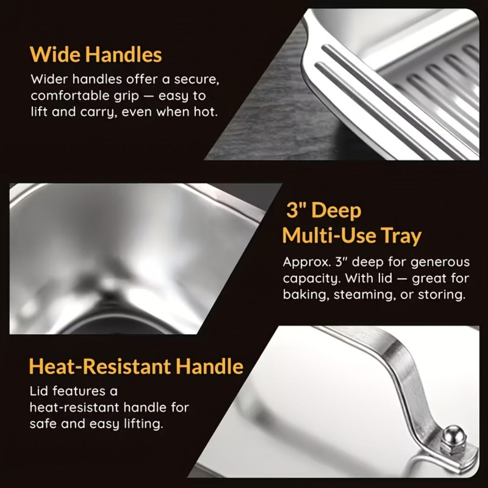 Stainless Steel Baking Sheet Pan Set with Lids, Heavy Duty Nonstick Oven Trays & Roasting Pans for Baking Bread Desserts Seafood, Thickened Rectangular Baking Pans, 4pcs / 8pcs / Extra Large Deep Dish