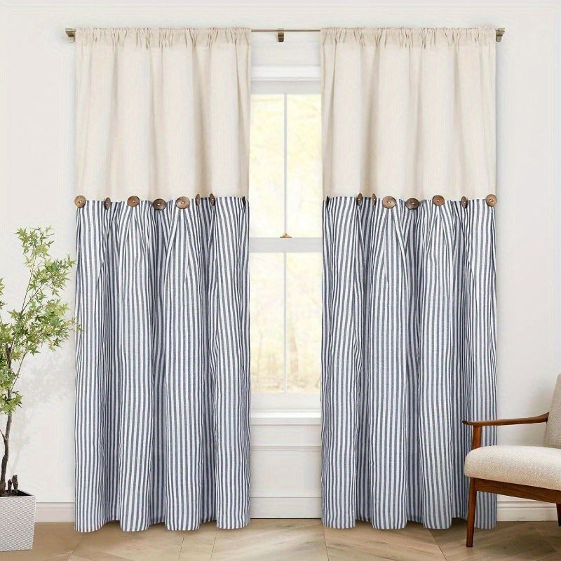 Bohemian Striped Patchwork Curtains, Semi-Sheer Rod Pocket Window Curtains for Bedroom Living Room Kitchen Cafe, Country Cottage Style, 1 or 2 Panels, Multiple Colors & Sizes