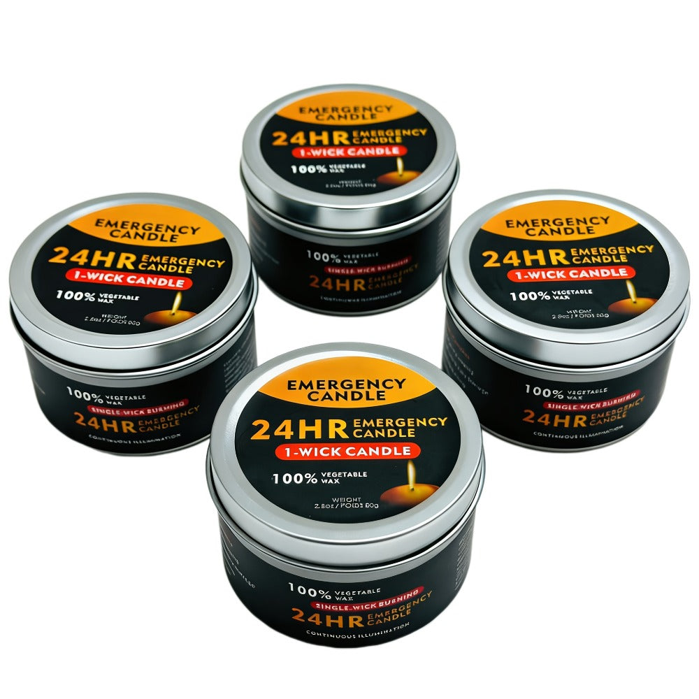 Long Burning Candles 4 Pack 96 Hour Burn Time Unscented Soy Palm Wax Candles in Metal Tins 80g Each Emergency Candles for Power Outage Camping Hiking Indoor Outdoor Holiday Decor Halloween Christmas