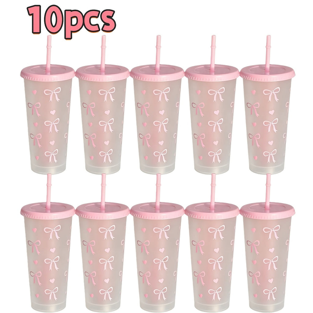 Reusable Party Cups 24 oz with Lids Straws and Dust Covers - BPA Free PP Plastic Tumblers Bulk Set 10 or 20 Pack for Parties Camping Office Gifts Pink Blue