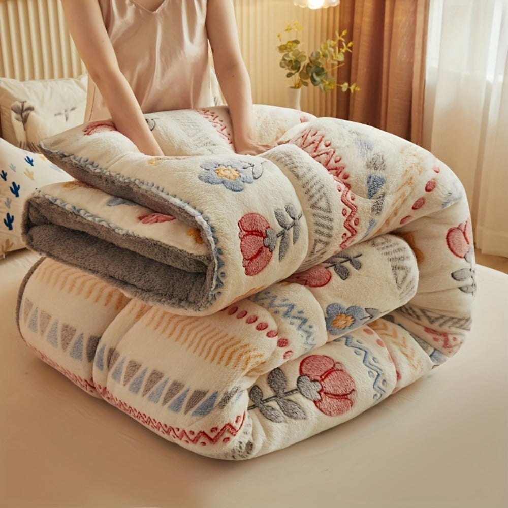 Bohemian Winter Comforter Thick Warm Velvet | Snowflake Floral Geometric Pattern Bedspread for Twin Full Queen ¨C Soft Heavy Quilt Machine Washable for Bedroom Hotel ¨C Vibrant Boho Bedding
