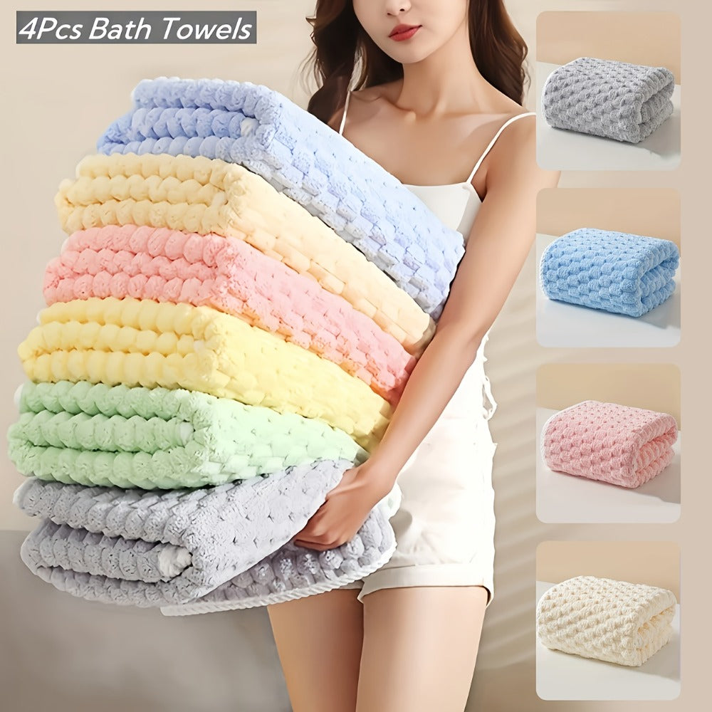 Waffle Weave Bath Towels Set 4 Pack or 8 Pack - Ultra Soft Super Absorbent Quick Dry Microfiber Moire Textured Towels | Spa Gym Travel Daily Use | Multi-Color Sets Gray Pink Blue Beige Gift Set