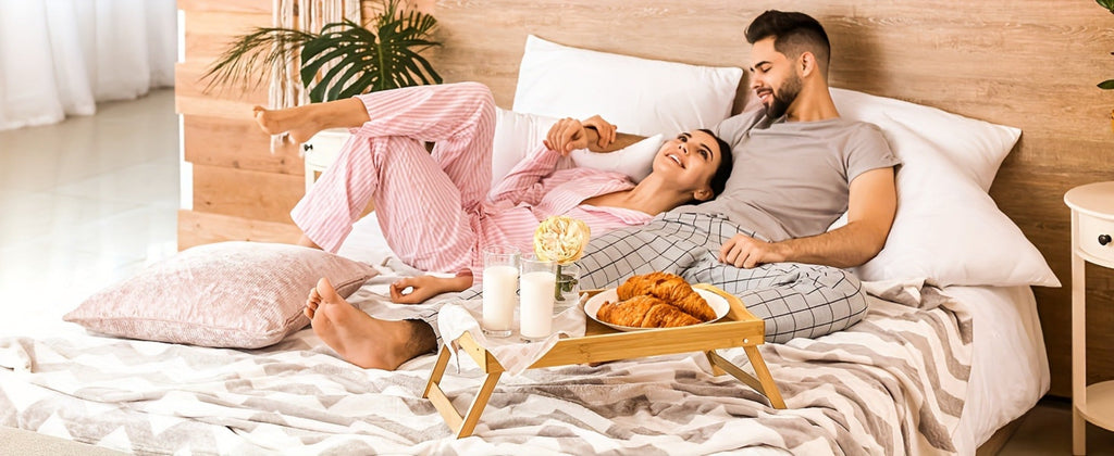 Bamboo Bed Tray Table with Foldable Legs & Handles, Breakfast Tray for Eating, Working & Snacking in Bed ¡ª Food-Safe, Durable Lap Desk | White, Black, Natural Bamboo | 1 or 2 Pack