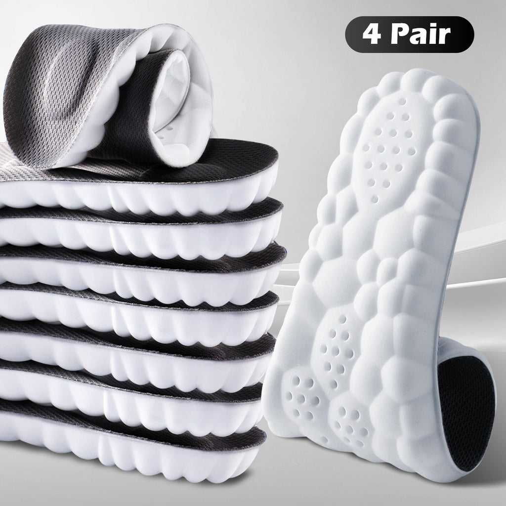 Sport Insoles Shoe Inserts 4 Pairs - 4D Cushioning High-Elasticity Shock Absorption, Soft Breathable Arch Support for Athletic Running Daily Wear, Men & Women EU35-50