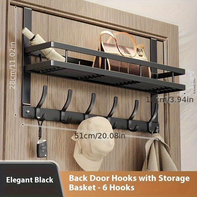 Over-the-Door Storage Rack with Hooks ¨C Metal Multifunctional Organizer for Bedroom Bathroom Kitchen, 4/5/6/8 Hook Options in Gray & Black