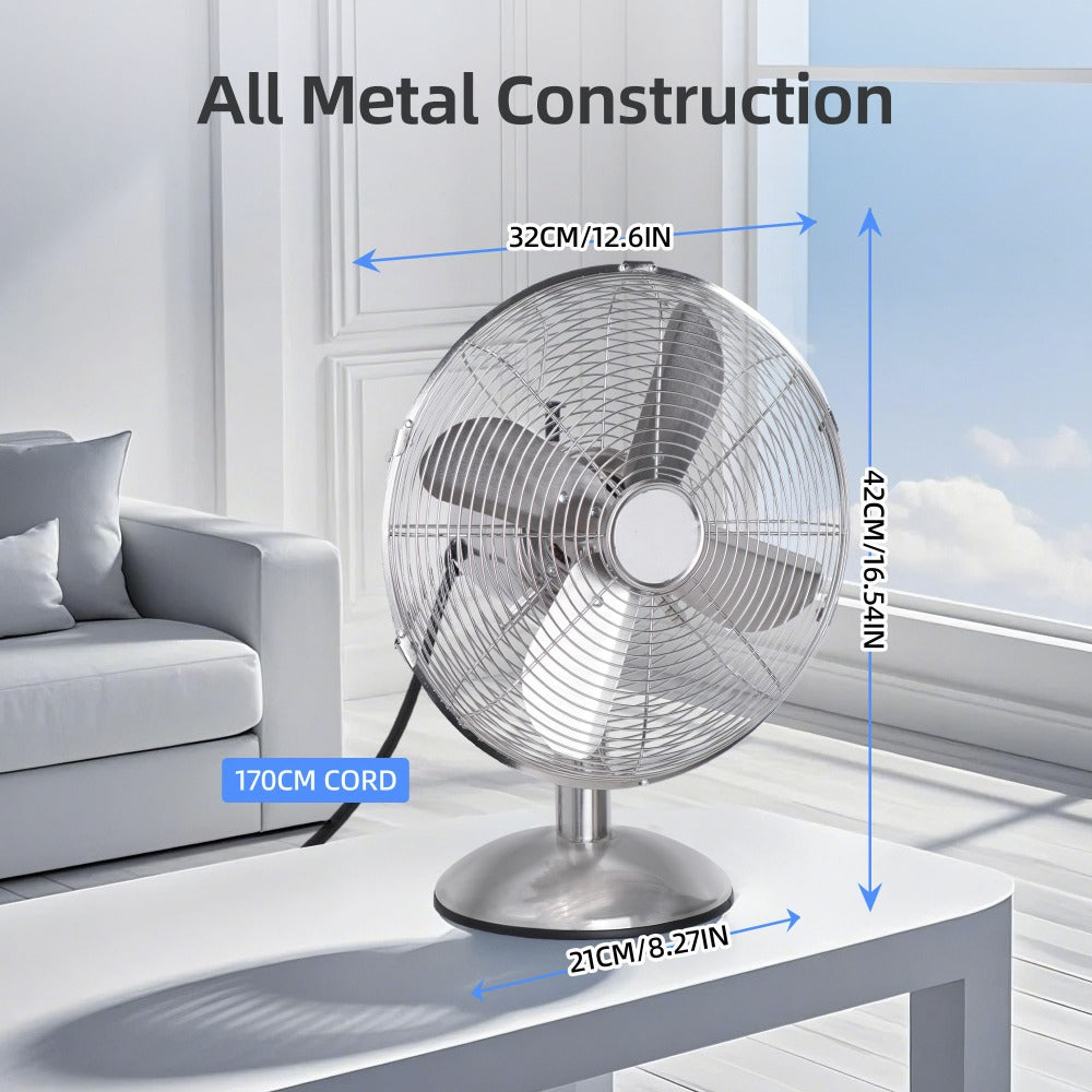 Oscillating Table Fan 12 Inch Quiet 3-Speed Adjustable Tilt with Safety Grill for Home Office Bedroom Dorm Desktop Personal Cooling Fan