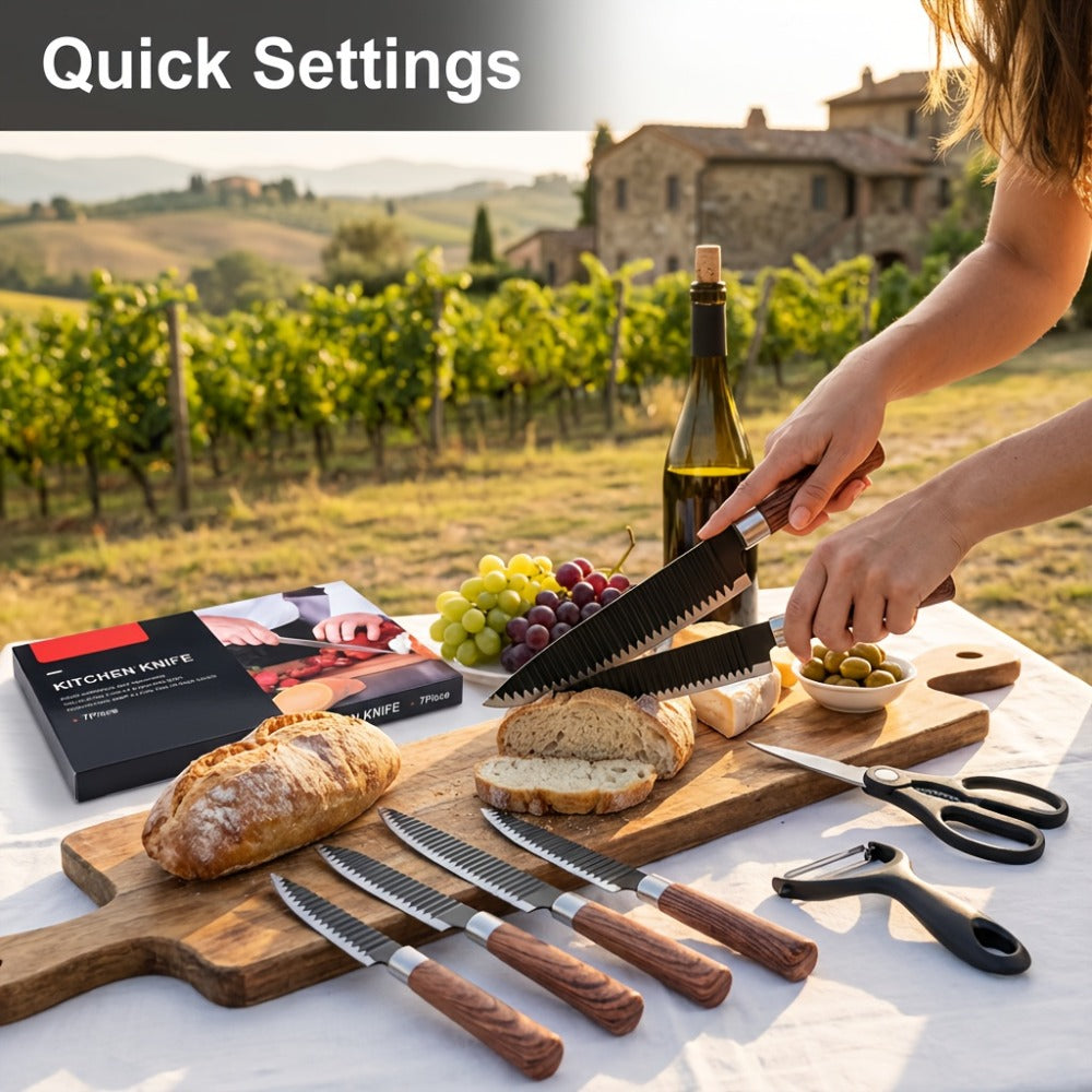 Hand Forged Chef Knife Set with Knife Rack Butcher Knife Bone Cutter Meat Cleaver Vegetable Chopper Kitchen Knife Set for Cooking Camping BBQ Outdoor Hunting Holiday Gift