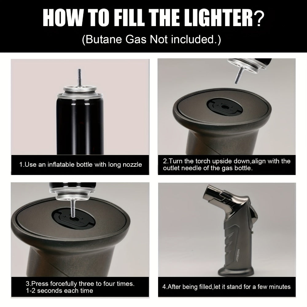 Butane Torch Lighter with Gift Box - Jobon Adjustable Flame Kitchen Torch, BBQ Camping Lighter for Men, Child Safety Lock, Windproof Refillable Jet Flame, Holiday Birthday Gift (Gas Not Included)