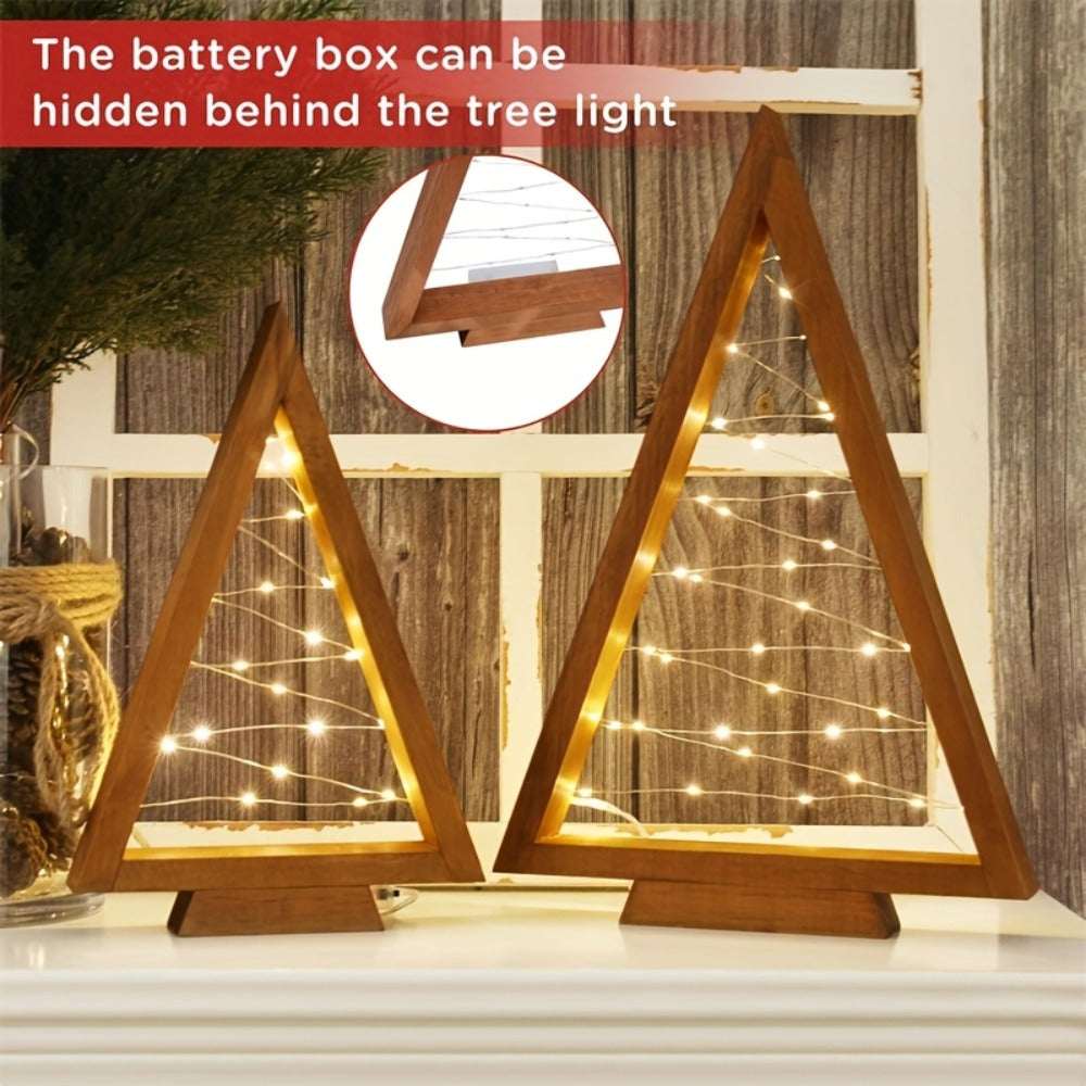 Wooden Light-Up Desktop Christmas Trees USB Powered - Mini Lighted Wood Tree Set for Holiday Decoration, Home & Office Desk, Shelf Display & Room Decor, Reusable Indoor Gift, Set of 2/3/4/5/6