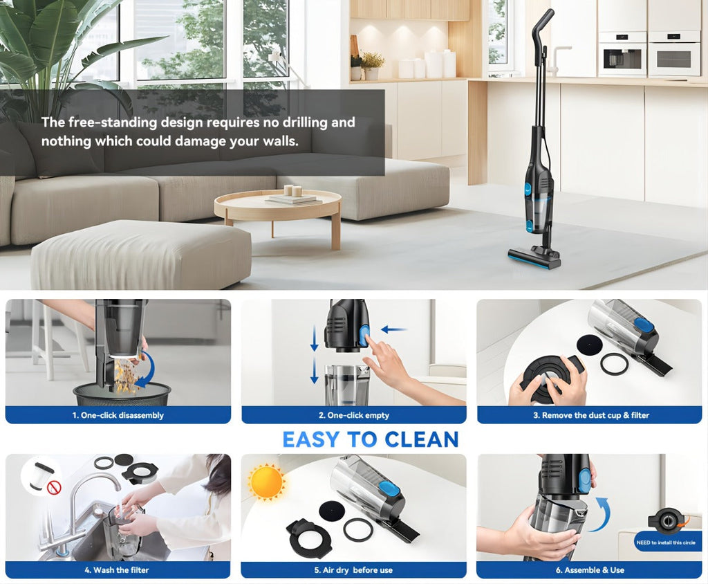 Cordless Stick Vacuum 30KPa 600W Motor 68oz Bagless Upright Lightweight Vacuum Cleaner for House Car Hard Floor Carpet Pet Hair Multi-Color