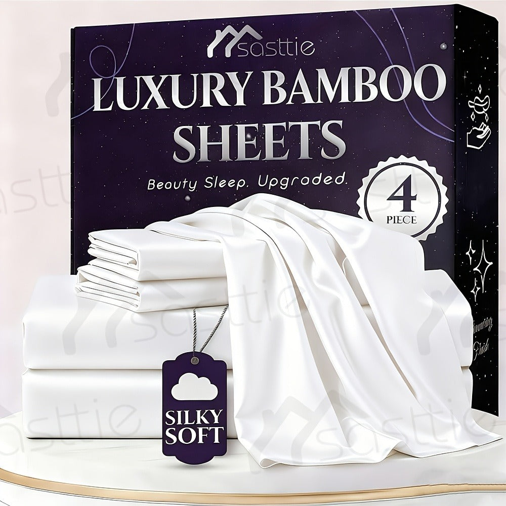 Fitted Sheet Bamboo Blend Deep Pocket Breathable Bed Sheet Set with Pillowcase