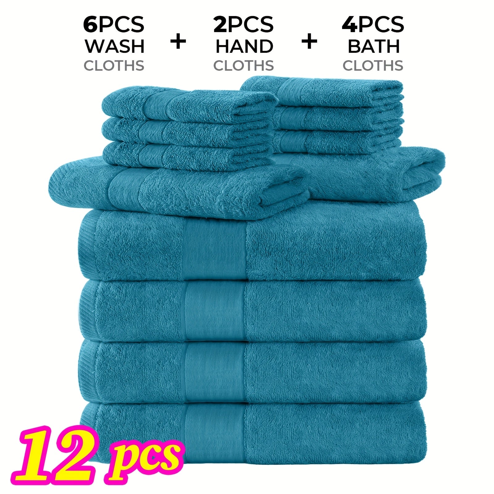 Luxury Towel Set 12 or 24 Piece Hotel Quality Cotton - Highly Absorbent Quick Dry Thick Bath Towels Hand Towels Washcloths | 7 Colors | Hotel Spa Gym Home Bathroom Essentials Gift Set