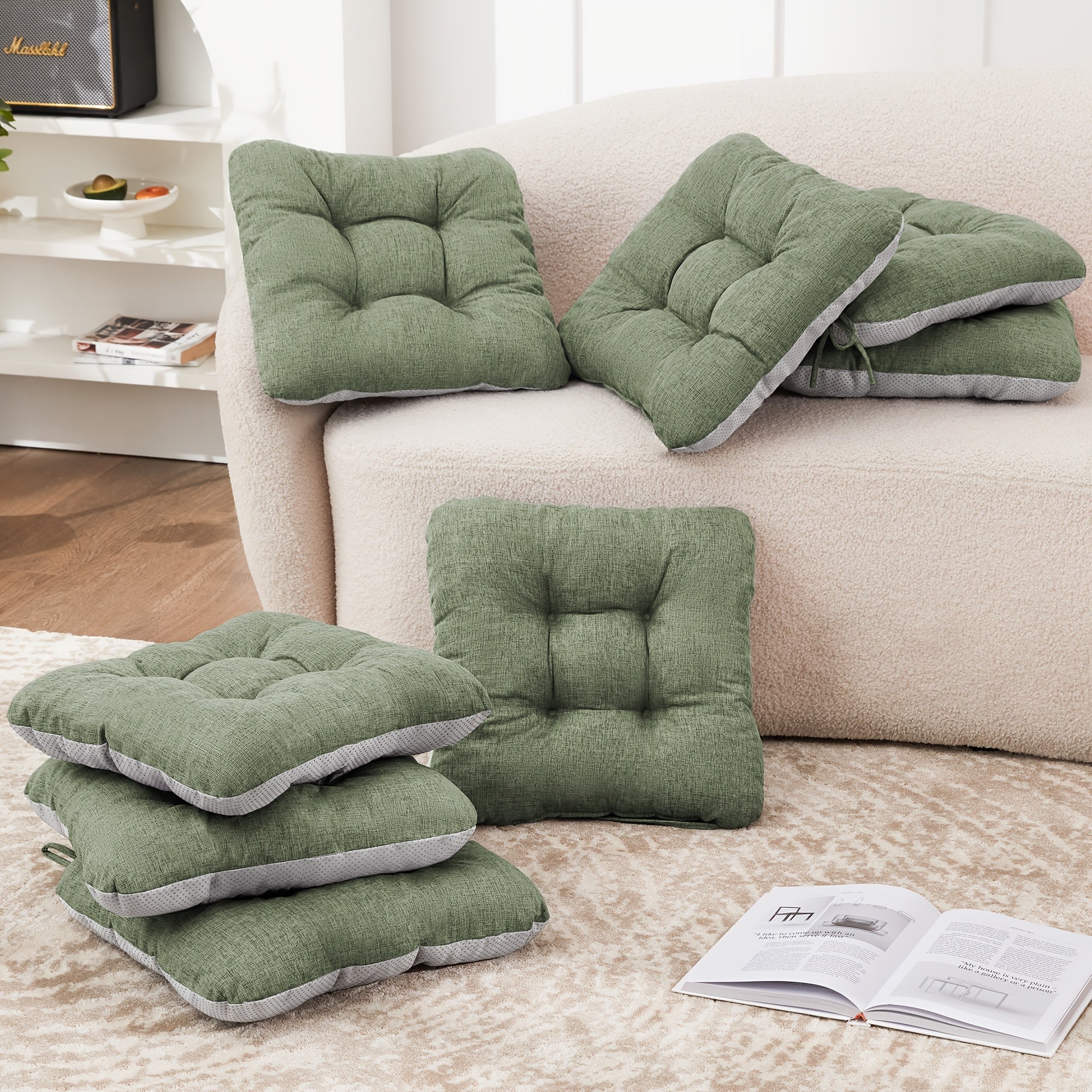 Memory Foam Chair Cushions 4/8 Pack, Non-Slip Seat Pads for Dining Chairs, Kitchen, Office & Patio ¨C Indoor Outdoor Chair Pads M/L Size