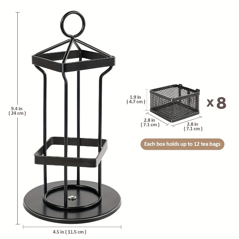 Tea Bag Organizer 360-Degree Spinning Carousel with 8 Compartments ¨C Lazy Susan Tea Bag Holder Display Rack for Kitchen Counter Coffee Bar Home Office ¨C Black