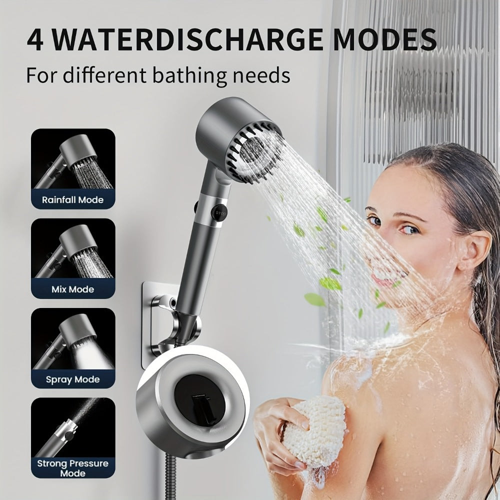 High Pressure Shower Head Set 4-Piece ¨C Turbine Spray Wall Mounted, 3-Stage Adjustable Mode, 6 Water Filters & 68¡± Hose, Skin-Friendly Bathroom Shower Upgrade Kit