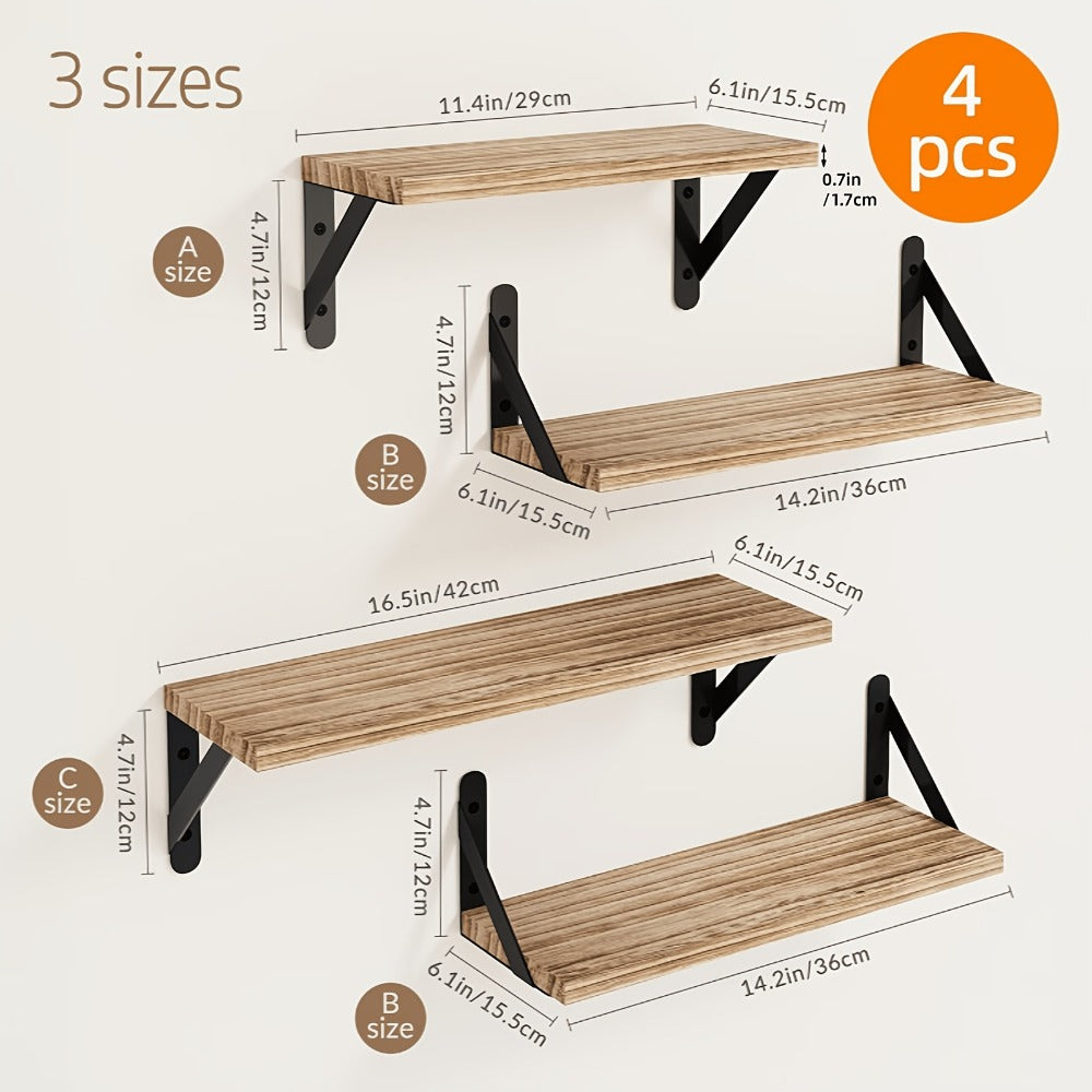 Floating Shelves Wall Mounted 4-Pack ¨C Decorative Wall Shelves for Bedroom, Living Room, Bathroom & Plants, Home Storage Display Shelf for Books, Decor & Accessories, 4 Color Options
