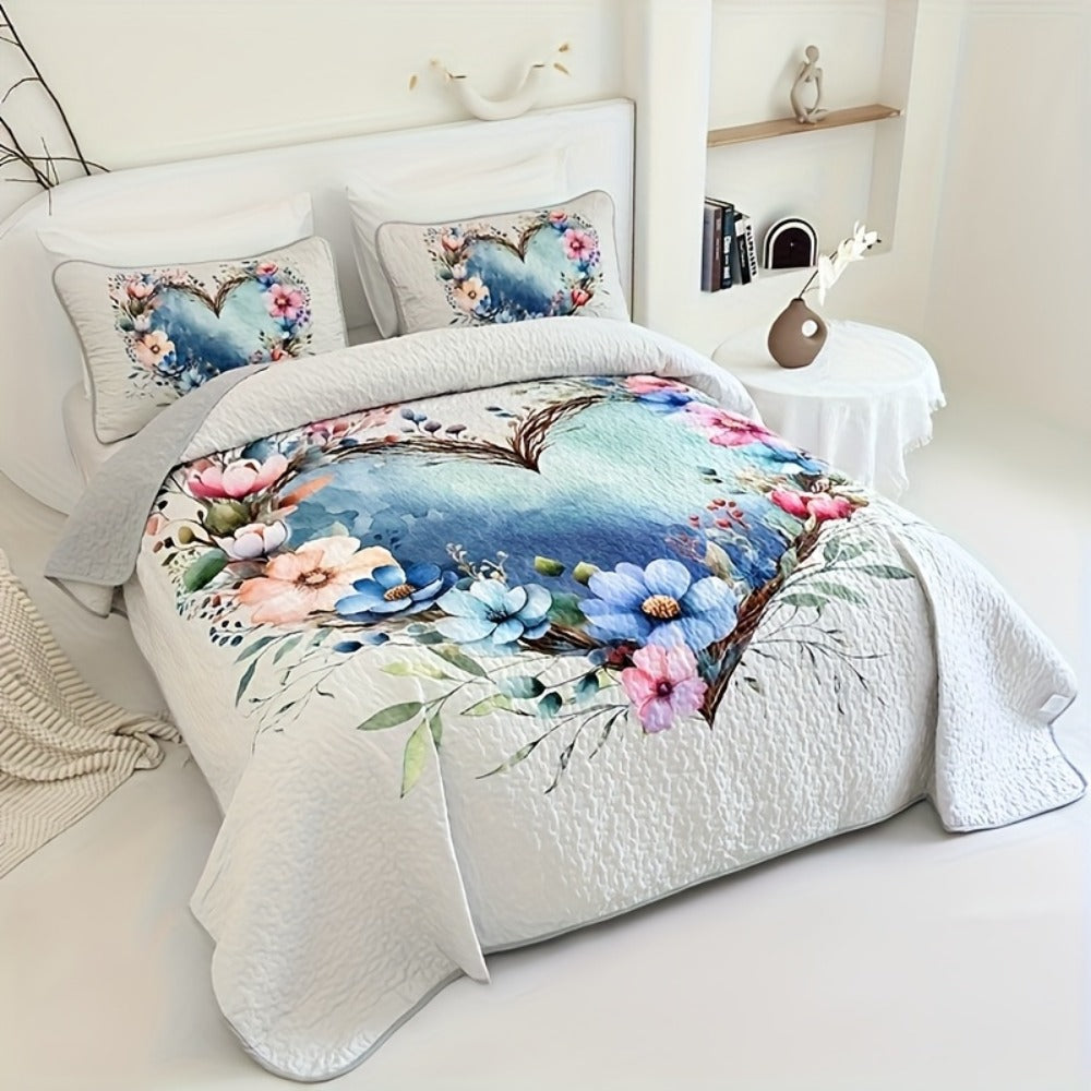 Comforter Set 2 3 Piece Colorful Floral Print Quilt with Pillowcases, Soft Breathable Hypoallergenic Machine Washable Quilted Bed Cover for Twin Full Queen King, Boho Flower Bedding Room Decor