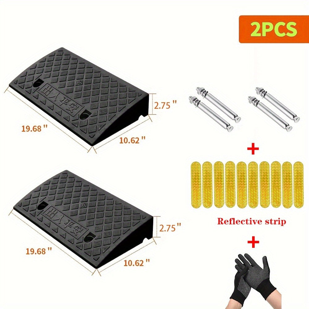 Curb Ramp 2-Pack Portable Heavy Duty Plastic Threshold Ramp Set ¨C Lightweight, Non-Slip, for Low Floor Vehicles, Motorcycles, Wheelchairs, Driveway & Lane Loading ¨C Multiple Height Options (1.18¡± / 2.75¡±)