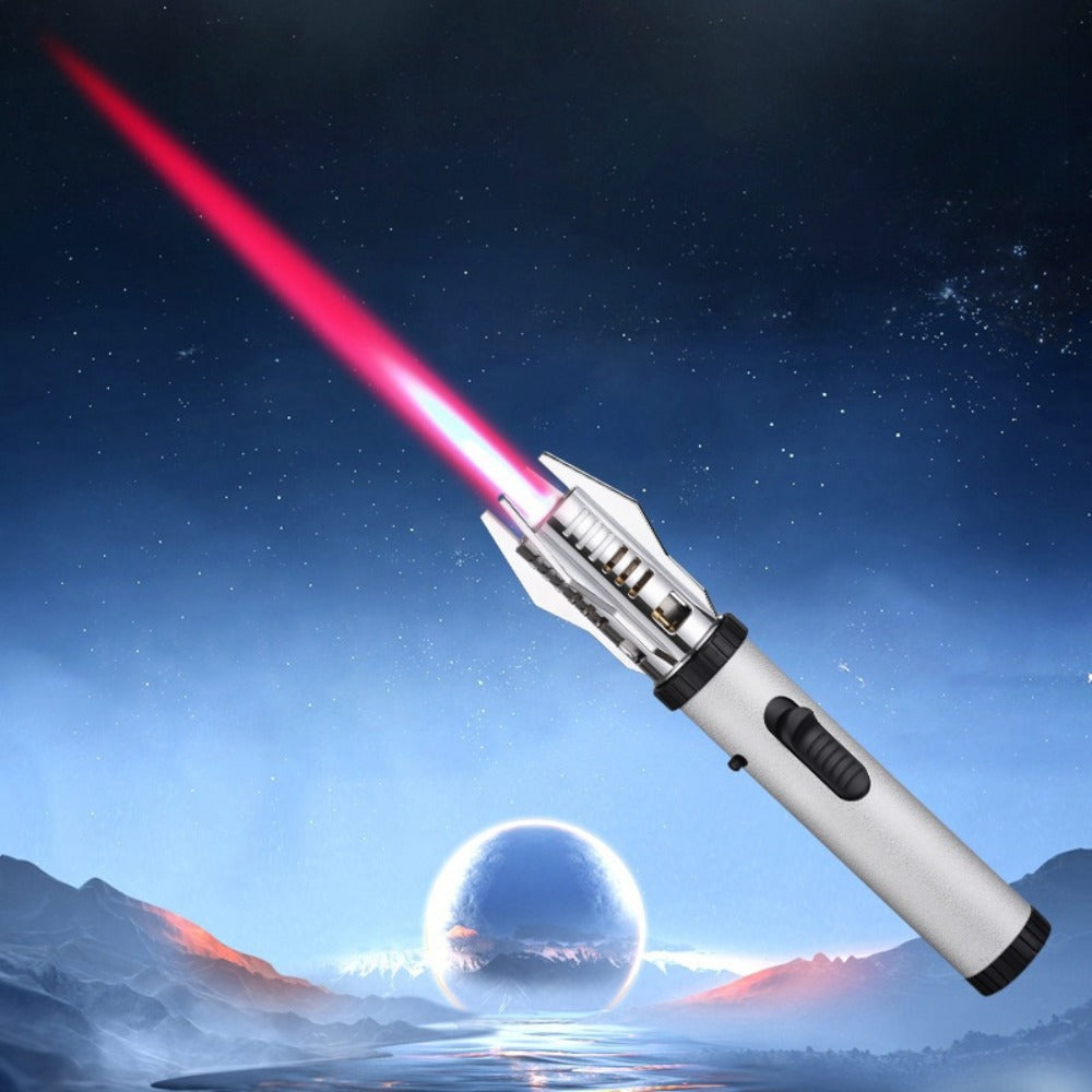 Windproof Turbo Torch Lighter 360 Degree Ignition Metal Jet Flame Lighter with Safety Lock Adjustable Flame for Camping BBQ Outdoor Cooking Butane Gas Not Included