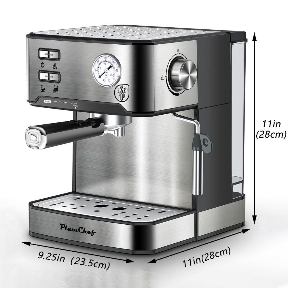 Espresso Machine Stainless Steel ¨C Dual-Brew Coffee Maker with 54.1oz Water Tank, High-Pressure Steam Wand, ESE Pod & Ground Coffee Compatible, 1 & 2 Cup Brewing, Overpressure Protection for Home Barista