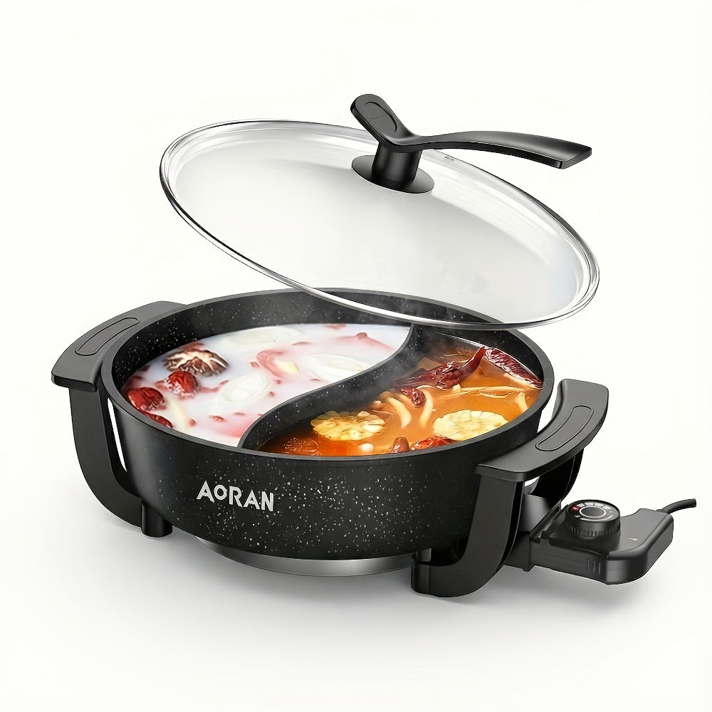Mandarin Duck Hot Pot Electric ¨C Large Capacity Non-Stick Divided Hot Pot for Steaming, Boiling, Frying & Stewing, Quick Heating, US Plug, Perfect for Family Hot Pot Night