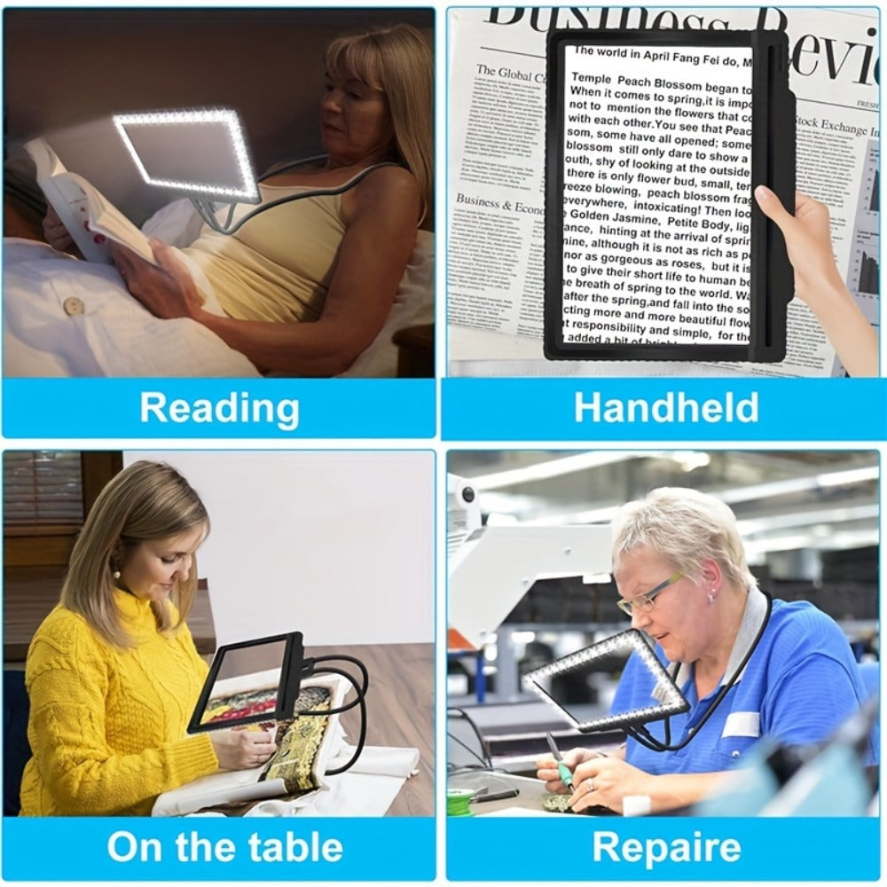 Hands Free Magnifying Glass with Light, 5X Large Page Magnifier with 43 Ultra-Bright LEDs, Flexible Gooseneck Neck Wear Magnifier for Reading Sewing Repair Low Vision Elderly