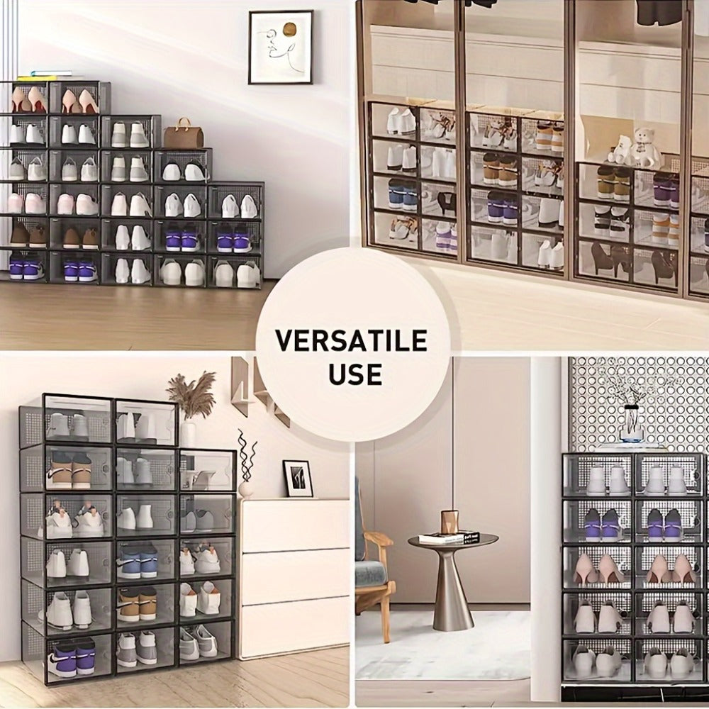 Transparent Stackable Shoe Boxes with Lid ¨C Foldable Clear Sneaker Storage Organizer (6/24pcs)