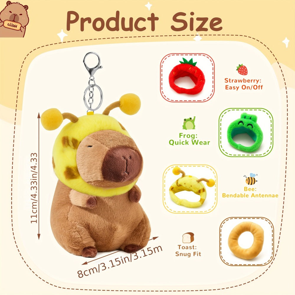 Capybara Plush Keychain Stuffed Animal Cute Mini Capybara with Clothes and Accessories, Kawaii Plush Keychain Gift for Her Him Birthday Christmas Party Favors, 4pcs or Single
