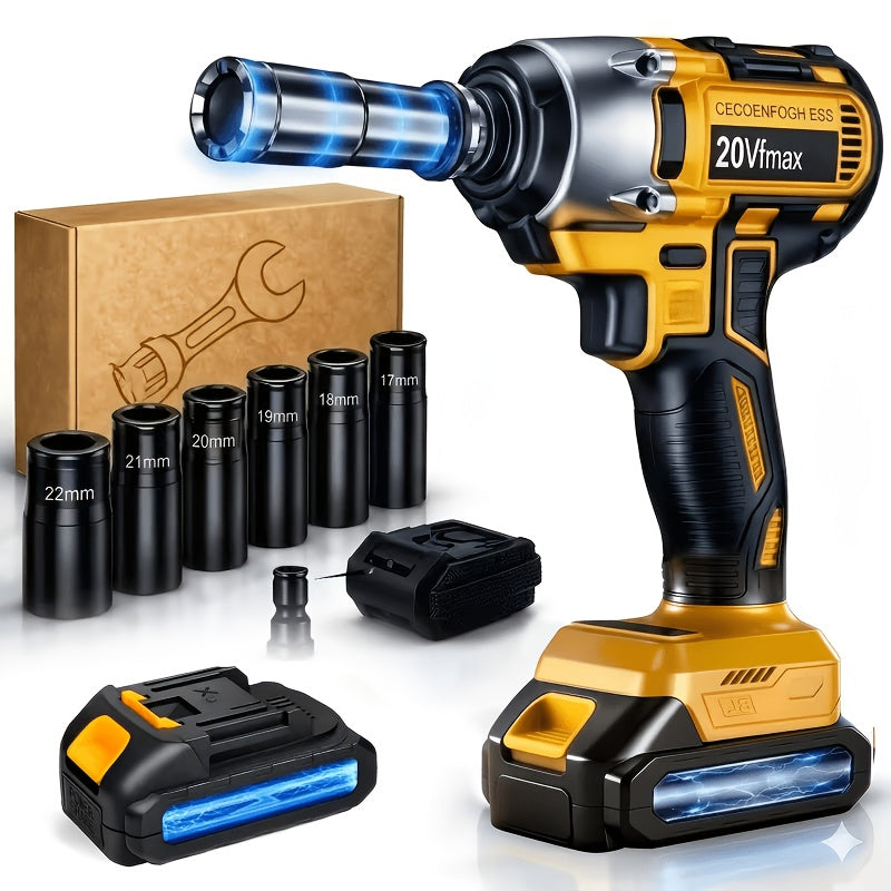 Cordless Impact Wrench 1/2 Inch Brushless ¨C 450N.m 259Ft-lbs High Torque Impact Gun, 3300RPM Variable Speed, 12 Sockets, Fast Charger & Dual Battery Options for Auto Repair & Home Use