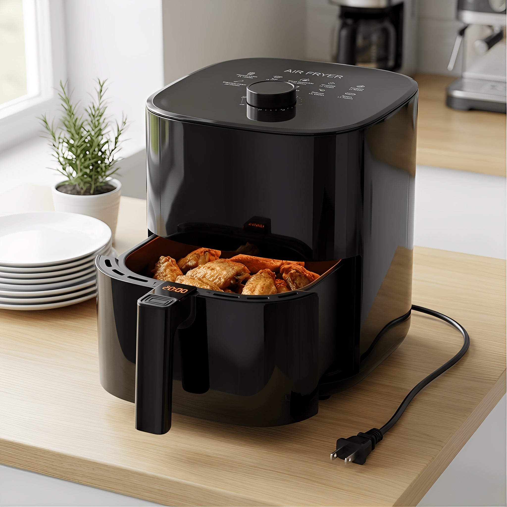 Air Fryer 8-in-1 with LED Touchscreen, 6QT Large Capacity Electric Hot Air Oven, 1350W 360¡ã Hot Air Circulation, Non-Stick Fry Basket, Heat-Insulated Handles, 8 Cooking Presets for Home Kitchen