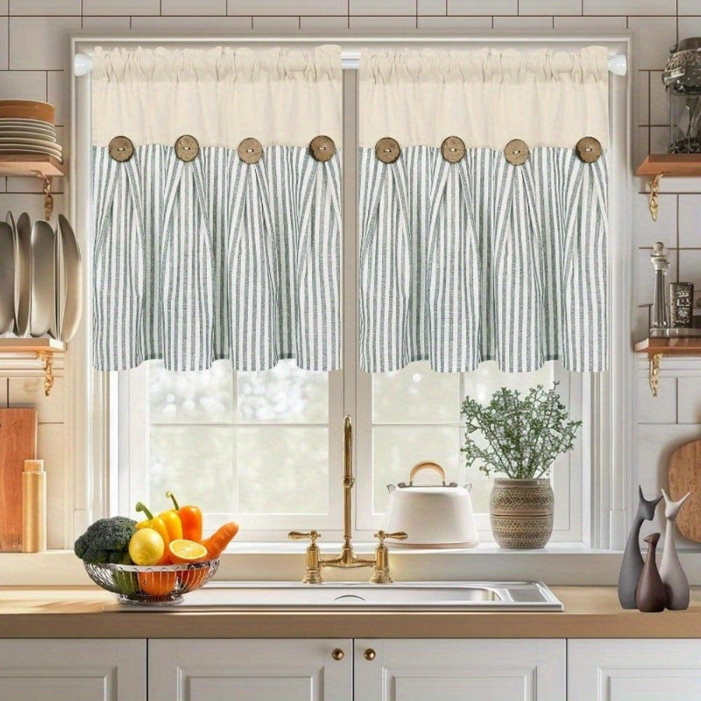 Bohemian Striped Patchwork Curtains, Semi-Sheer Rod Pocket Window Curtains for Bedroom Living Room Kitchen Cafe, Country Cottage Style, 1 or 2 Panels, Multiple Colors & Sizes