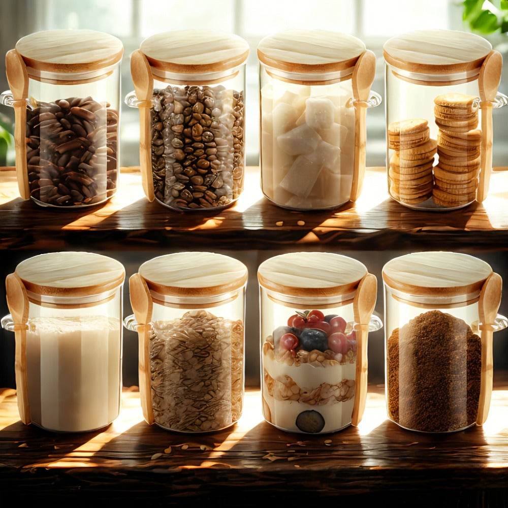 Overnight Oats Glass Jar with Lid and Spoon - 16oz Meal Prep Breakfast Container for Oatmeal Yogurt and Smoothies, Large Capacity Clear Glass Jar Set for Kitchen Meal Prep and Food Storage, Available in 4 or 8 Piece Sets