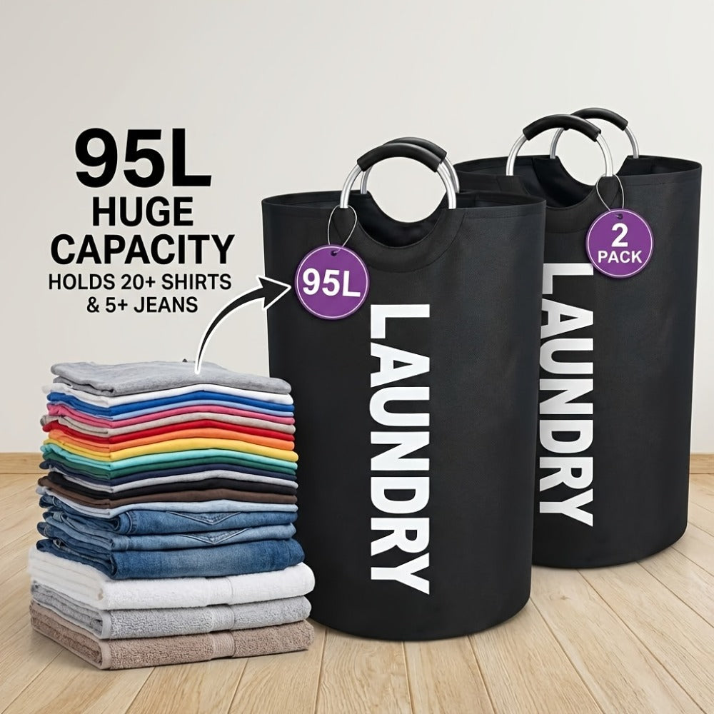 Extra Large Foldable Laundry Basket Set 95L/25.1 Gal Waterproof Oxford Cloth Tall Storage Baskets for Bedroom Bathroom Dorm Wardrobe Organization