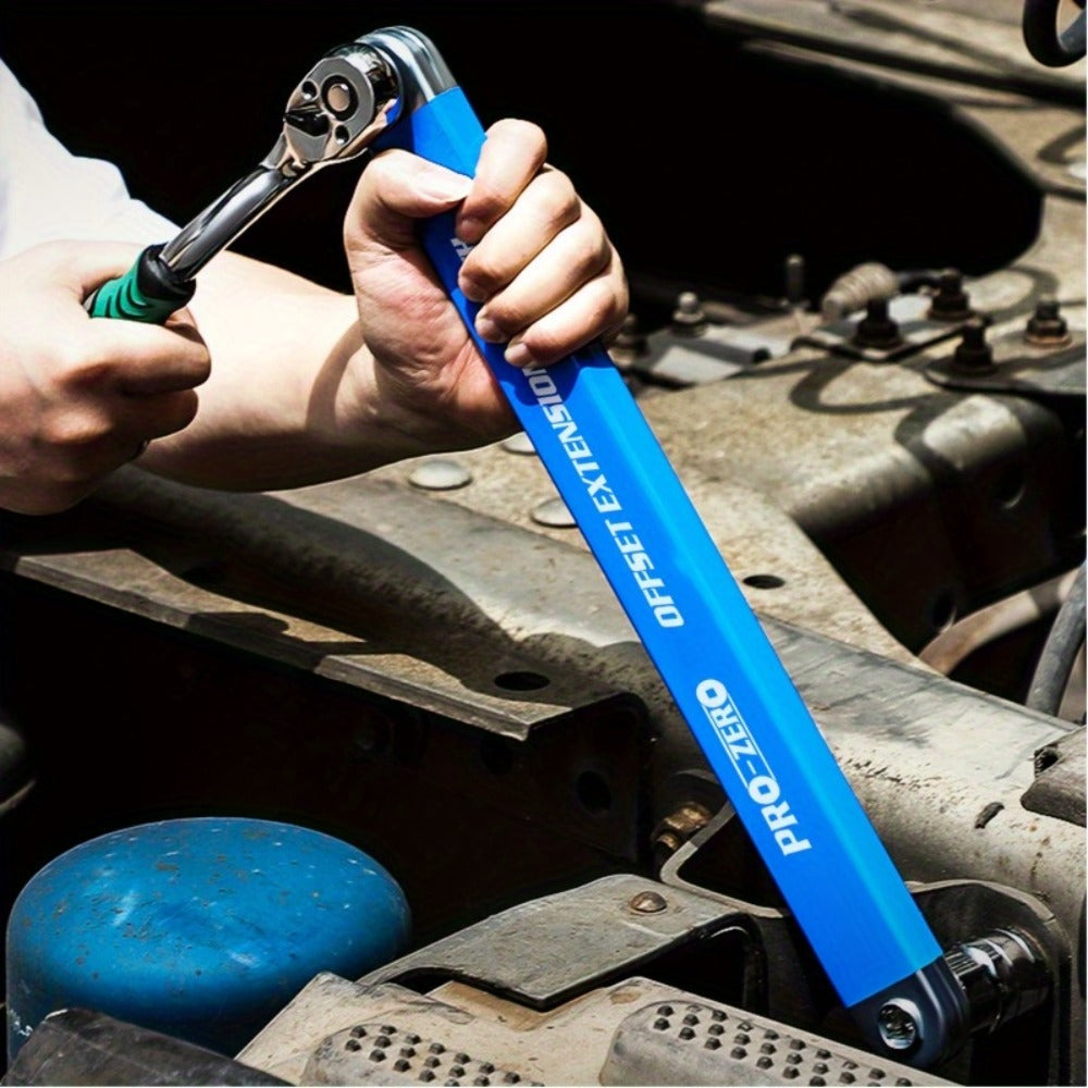 Ratchet Wrench 2-in-1 Offset Extension with 1/4¡± 3/8¡± 1/2¡± Square Head Adapters, 180-Degree Rotation High Torque Non-Slip Handle, Universal Flex Head Ratchet for Narrow Spaces & Auto Repair