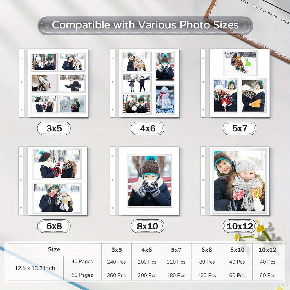 Self Adhesive Photo Album Scrapbook ¨C Large Linen Cover Memory Book for 4x6 5x7 8x10 Photos, DIY Picture Book with Metal Pen, Gift for Mom, Baby, Wedding, Valentine's Day & Mother's Day, 40 & 60 Pages