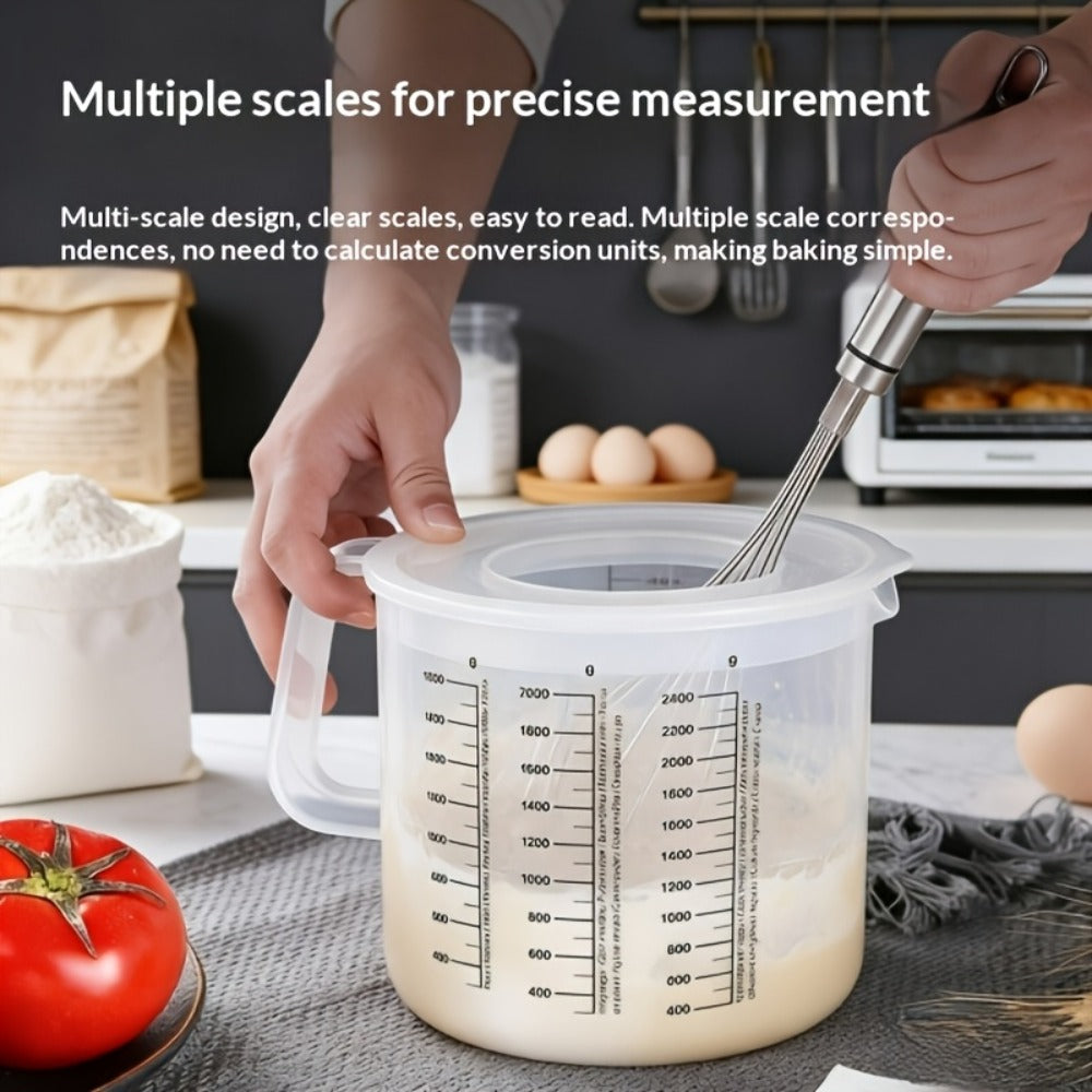 Mixing Bowl with Lid 2.5L Large Capacity Salad Bowl with Measuring Cup and Scale Splash Proof Durable Plastic Kitchen Bowl for Baking Salad Making Food Storage 84oz