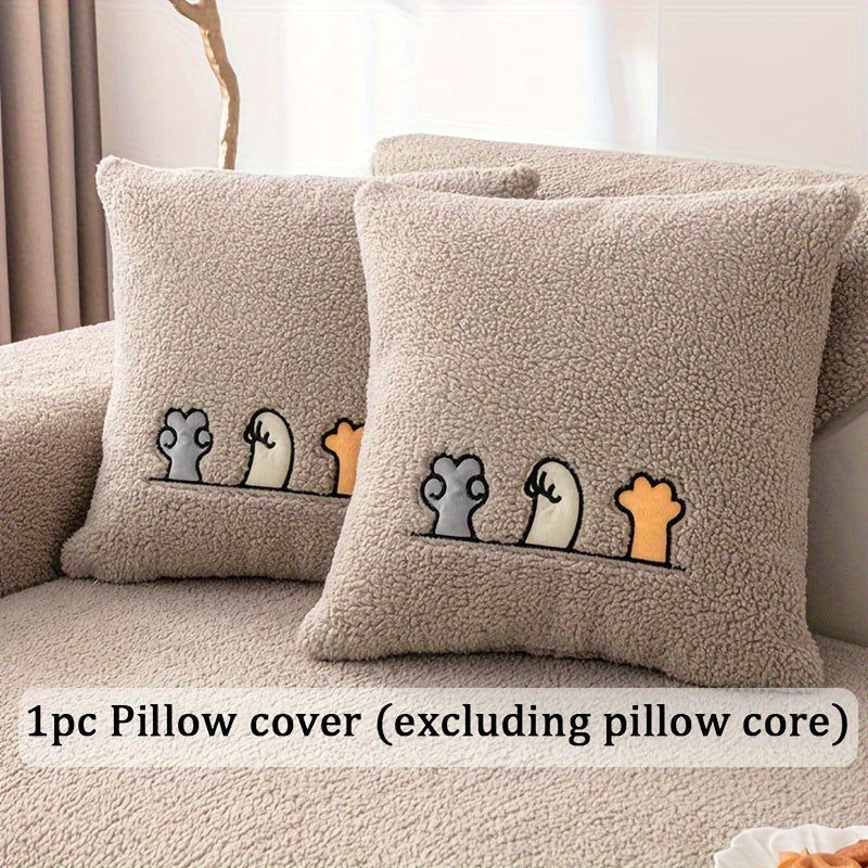 Plush Shearling Sofa Cover Non-Slip Pet-Friendly Couch Protector Animal Bone Embroidery Soft Warm for Living Room Bedroom Office 2 3 4 Seater
