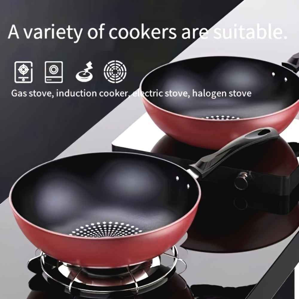 German Diamond Non-Stick Stir Fry Pan - Rice Stone Coating Smokeless Flat Bottom Wok for Induction Cooker Gas Stove, Multi-Purpose Household Frying Pan