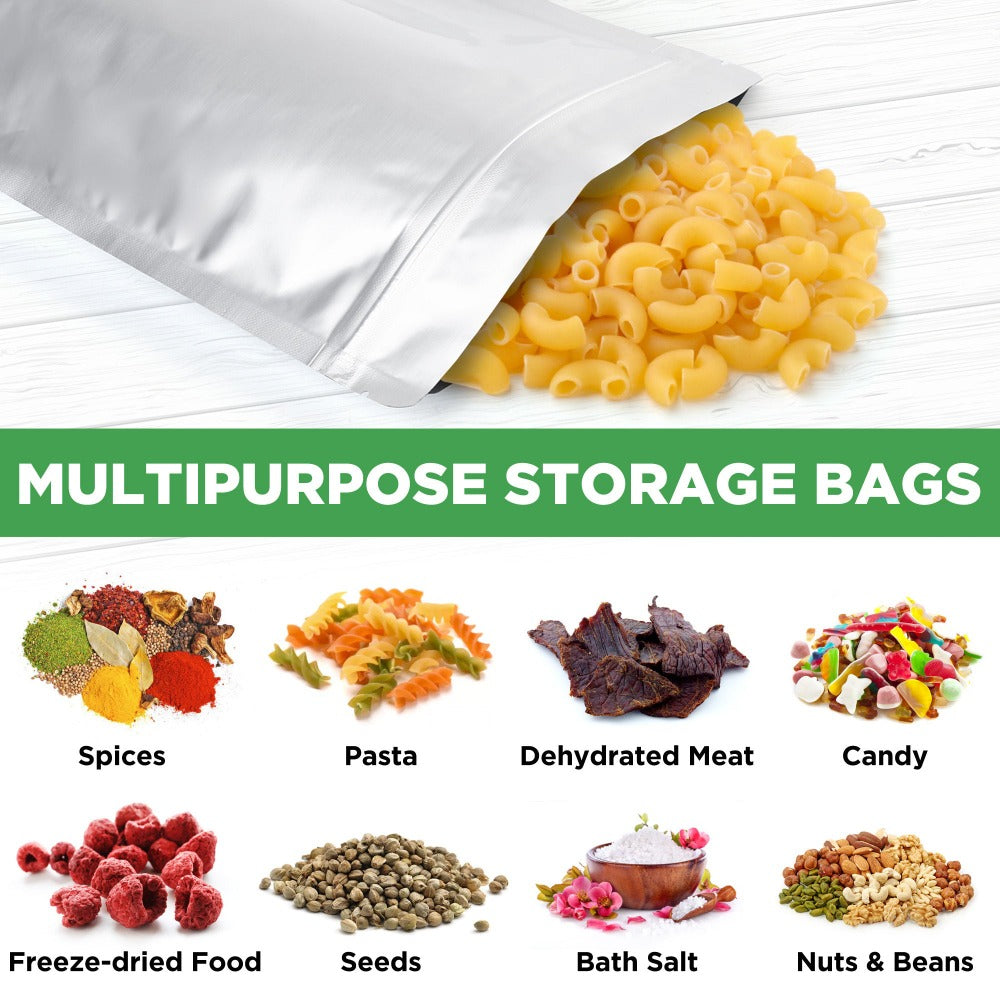Mylar Bags for Food Storage 1 Gallon 10 Mil Thick ¨C Resealable Zipper & Heat Seal, 40pcs or 100pcs with Label Stickers | Long-Term Food Storage Bags for Dry Goods, Prepping & Pantry Organization