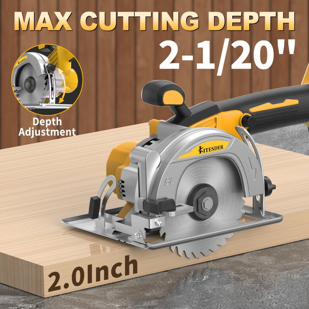 Brushless Circular Saw 5-Inch Kit 6900RPM with Battery & Charger ¨C 45¡ã Bevel Cut, Up to 6 Saw Blades, 2.0AH / 4.0AH Battery Options, Cordless Woodworking Saw for Wood Cutting, Garden & DIY Projects