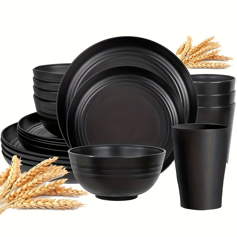Wheat Straw Dinnerware Set 16 or 32 Piece ¨C Plates & Bowls for 4 or 8 People, Microwave & Dishwasher Safe Plastic Dish Set, Lightweight Colorful Tableware for Home, Party & Holiday