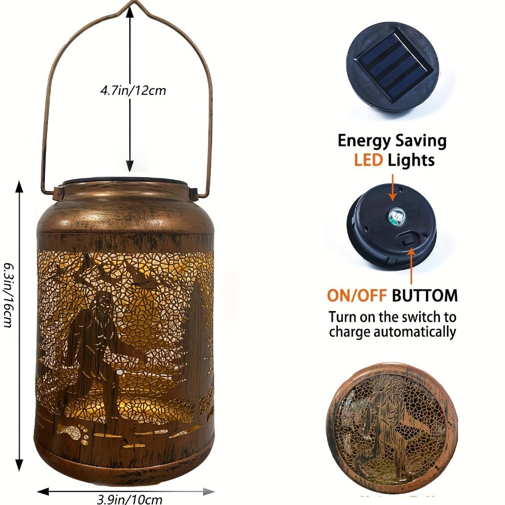 Solar Hanging Lantern Outdoor Bigfoot Design - LED Solar Metal Lantern Light for Patio Garden Lawn Tabletop Path, Bigfoot Sasquatch Decor, Halloween Christmas Autumn Decoration