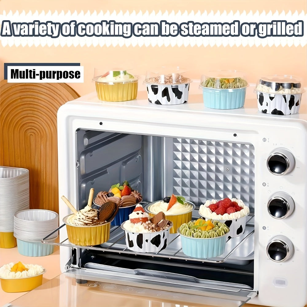 Aluminum Foil Baking Cups with Lids, Disposable Cupcake Molds with Spoons, Oven Safe Foil Dessert Cups for Pudding Muffins Mousse, Party Baking Supplies for Weddings Birthdays, 30 or 50 Sets