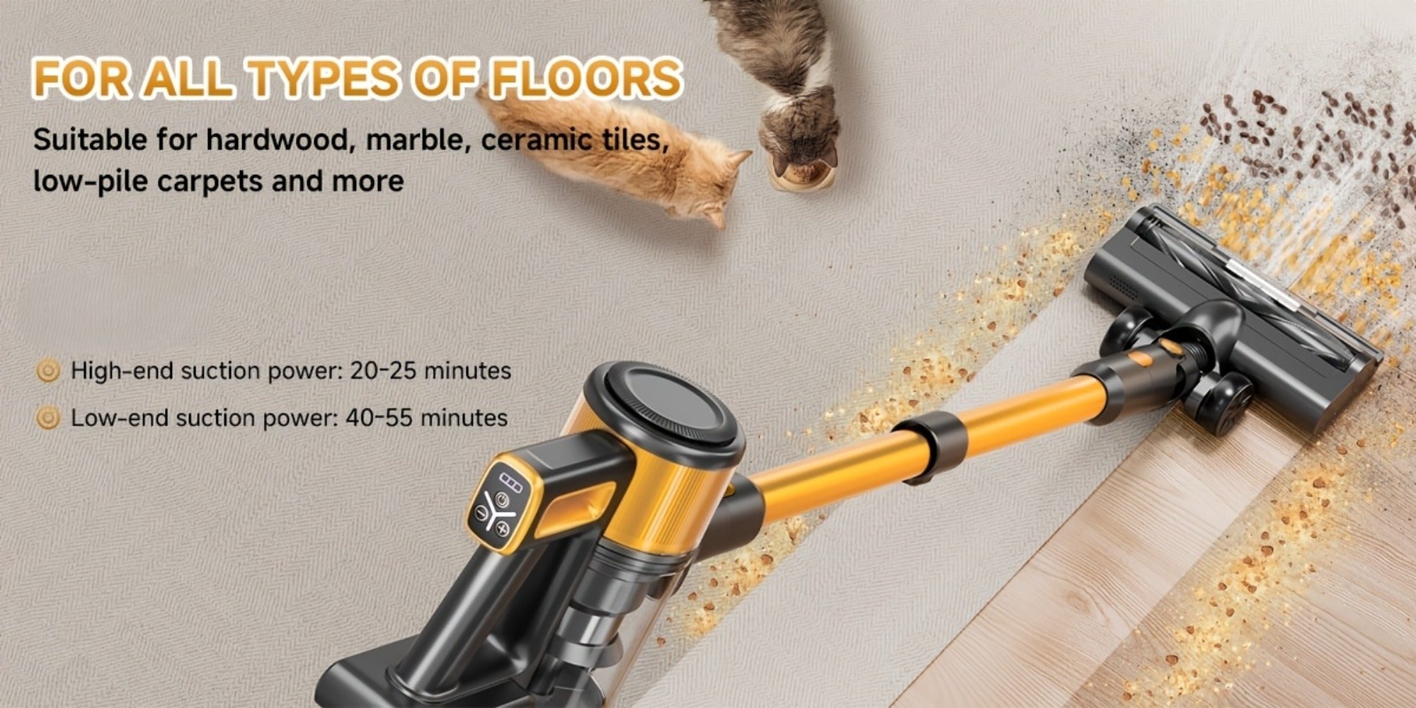 Cordless Stick Vacuum Cleaner 60Kpa 55-Min Runtime - Anti-Tangle Lightweight Handheld Vacuum for Hardwood Floor Carpet Pet Hair Corded Cordless 2200mAh Battery